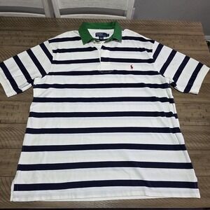 Polo Ralph Lauren Men's XLT Tall Striped Rugby Shirt Navy White Green Collar